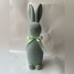 16” Flocked Mint Green Sage Bunny Decor with Ribbon